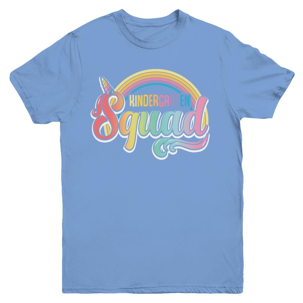 Kindergarten Squad Cute Rainbow Unicorn Back To School Youth-Youth Shirt-Youth T-Shirt-Carolina Blue