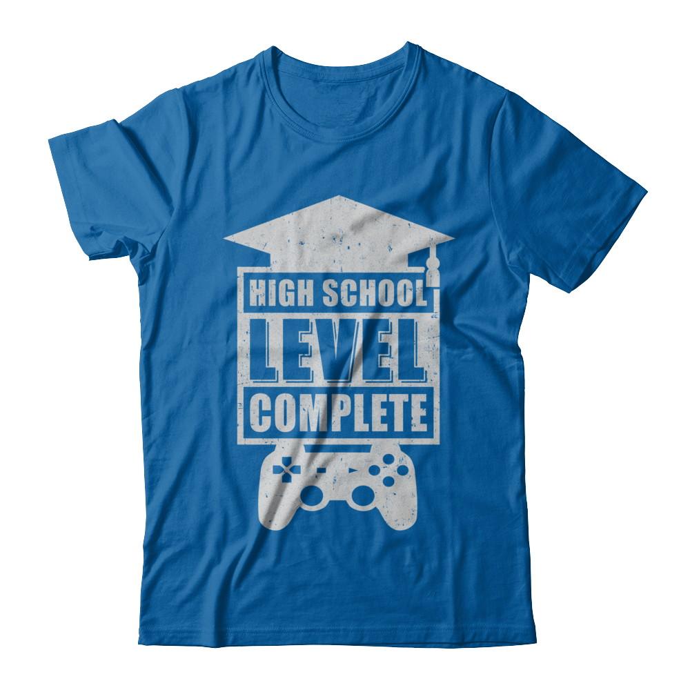 High School Level Complete Graduation Video Gamer-T-Shirt & Hoodie-Classic T-Shirt-Royal