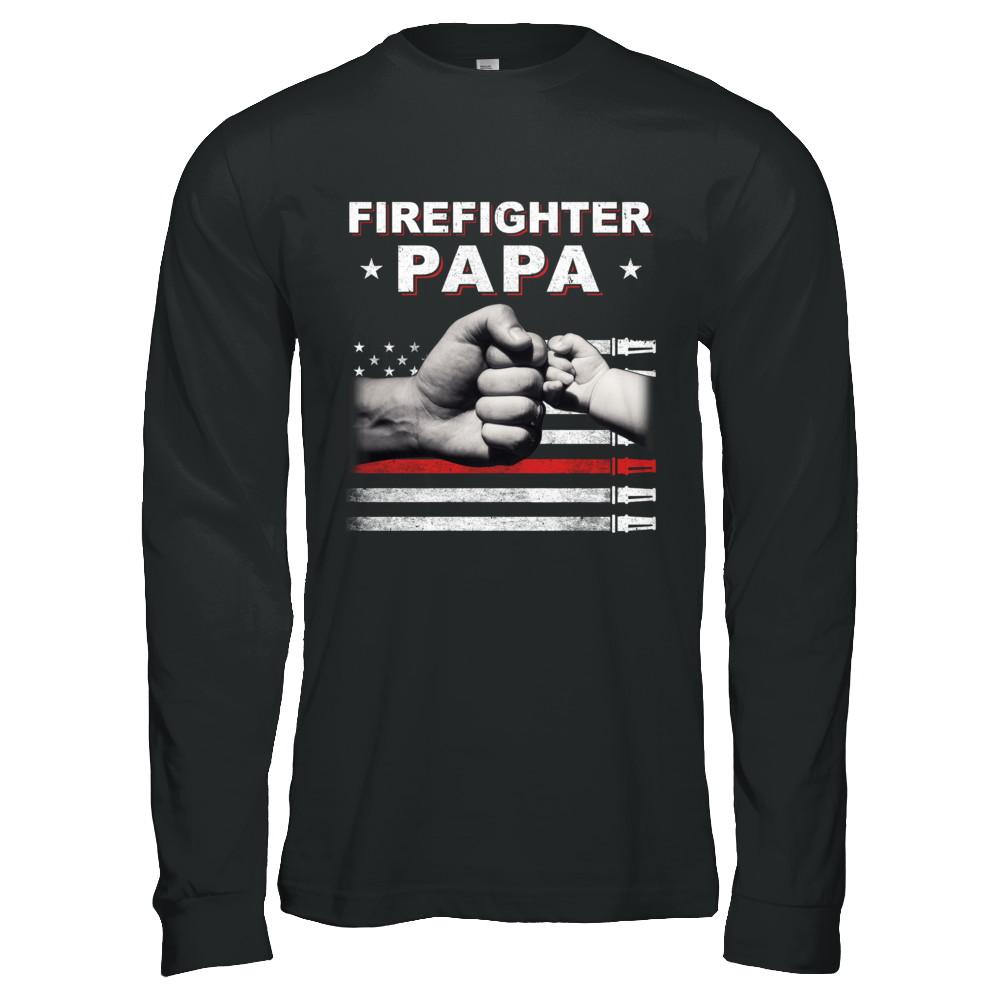 Firefighter Fireman Papa American Flag Fathers Day-T-Shirt & Hoodie-Long Sleeve T-Shirt-Black