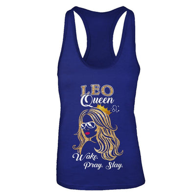 Leo Queen Wake Pray Slay July August Girl Birthday Gift-T-Shirt & Tank Top-Women's Ideal Racerback Tank-Royal