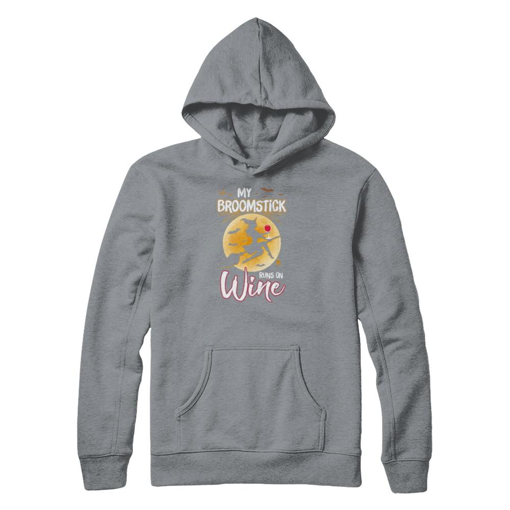 Funny Halloween My Broomstick Runs On Wine Witch-T-Shirt & Tank Top-Pullover Hoodie-Light Steel
