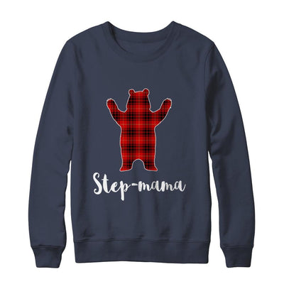 Red Step-Mama Bear Buffalo Plaid Family Christmas Pajamas-T-Shirt & Sweatshirt-Crewneck Sweatshirt-Navy