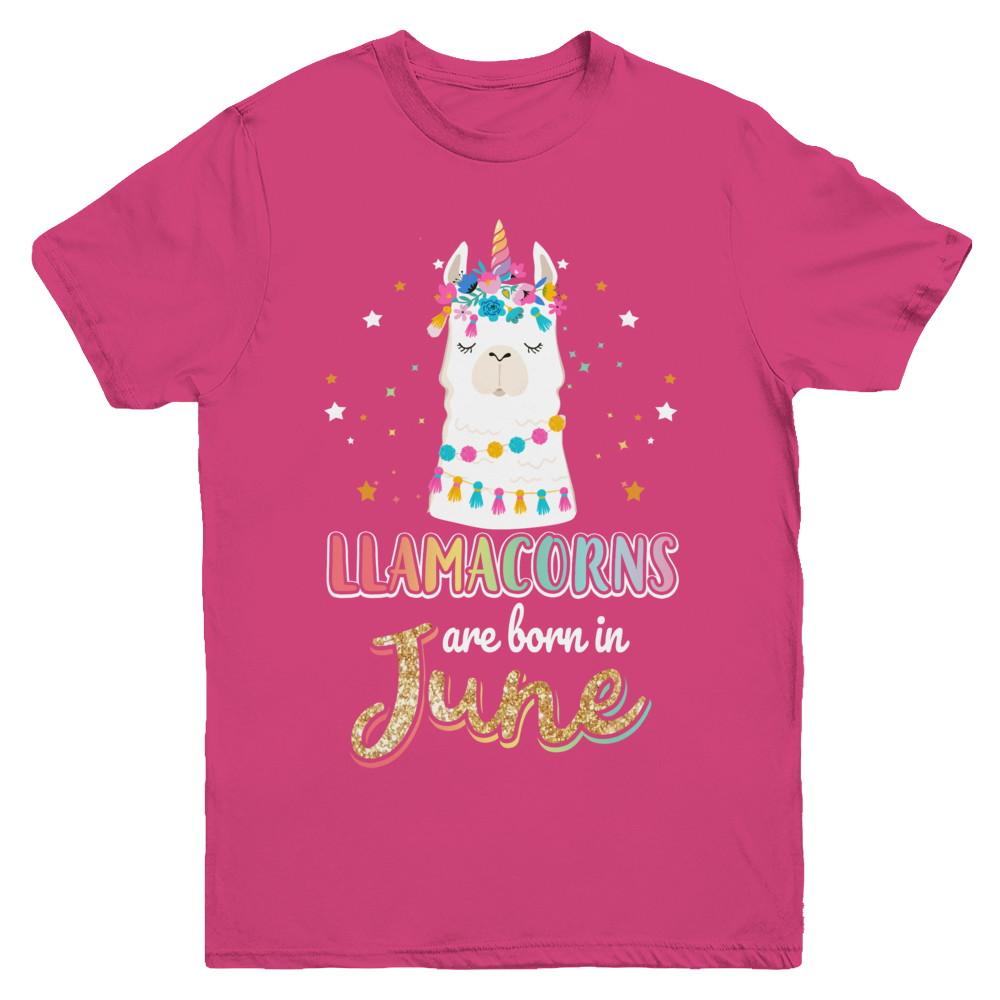 Llama Unicorn Llamacorns Born In June Birthday Gift Youth-Youth Shirt-Youth T-Shirt-Heliconia