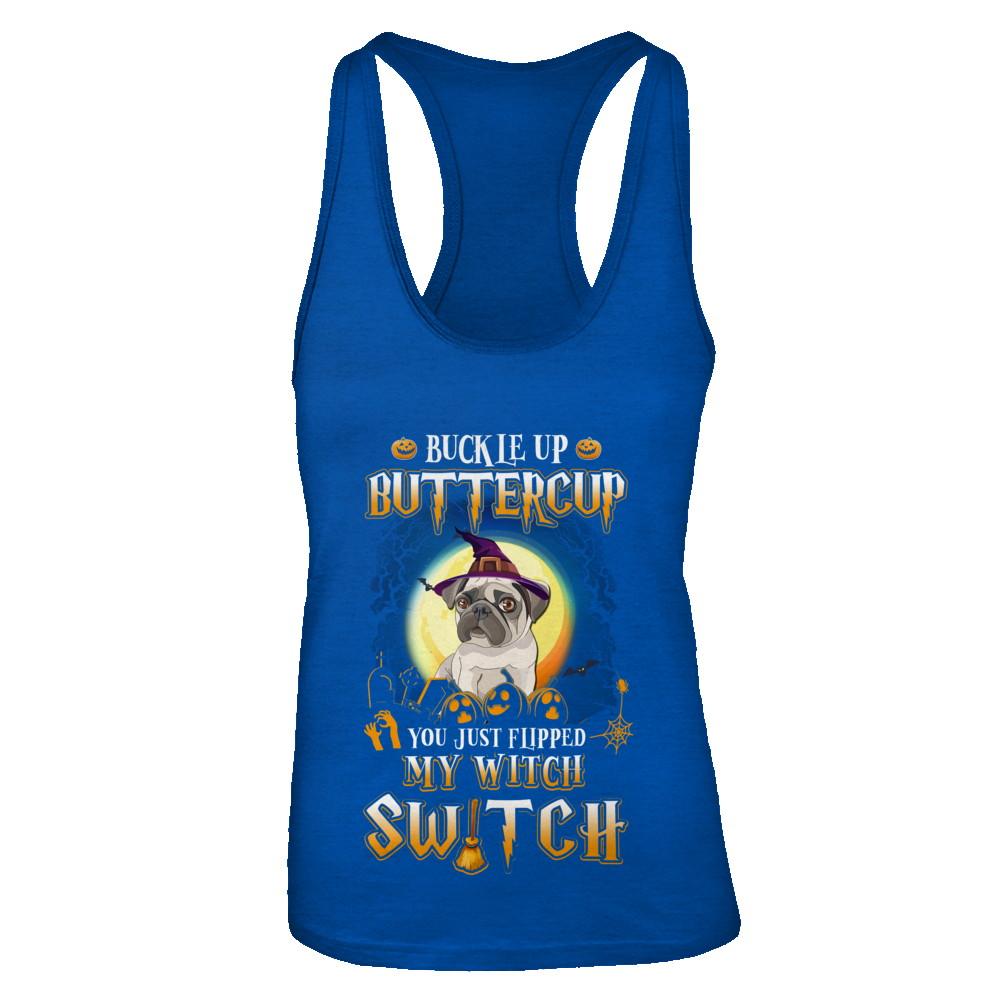Buckle Up Buttercup Halloween Witch Pug Costume-T-Shirt & Tank Top-Women's Ideal Racerback Tank-Royal