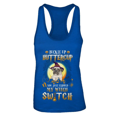 Buckle Up Buttercup Halloween Witch Pug Costume-T-Shirt & Tank Top-Women's Ideal Racerback Tank-Royal