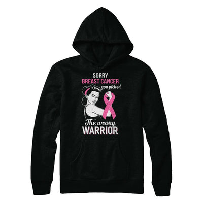 Sorry Cancer You Picked The Wrong Warrior Breast Cancer-T-Shirt & Hoodie-Pullover Hoodie-Black