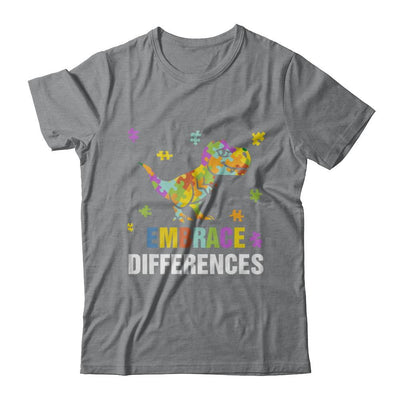 Autism Awareness Puzzle Piece Dinosaur Embrace Differences-T-Shirt & Hoodie-