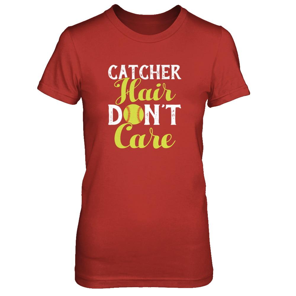 Catcher Hair Don't Care Softball-T-Shirt & Tank Top-Women's T-Shirt-Red