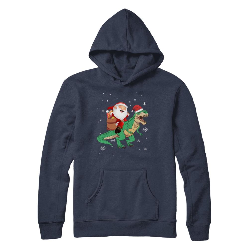 Christmas Santa Kids Dinosaur T-Rex For Boys Kids-T-Shirt & Hoodie-Pullover Hoodie-Navy