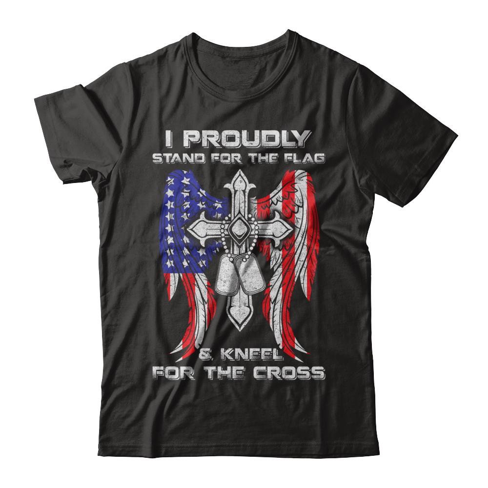 Veteran I Proudly Stand For The Flag Kneel For The Cross-T-Shirt & Hoodie-Premium T-Shirt-Black