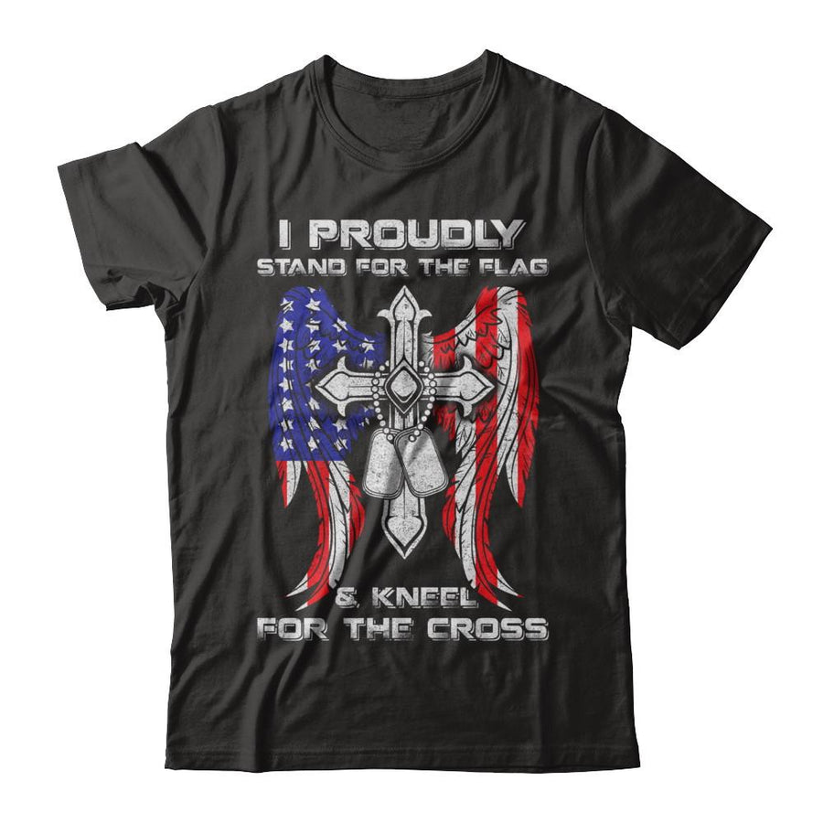 Veteran I Proudly Stand For The Flag Kneel For The Cross-T-Shirt & Hoodie-Premium T-Shirt-Black
