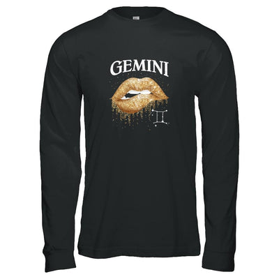 Gemini Zodiac May June Birthday Gift Golden Lipstick-T-Shirt & Tank Top-Long Sleeve T-Shirt-Black