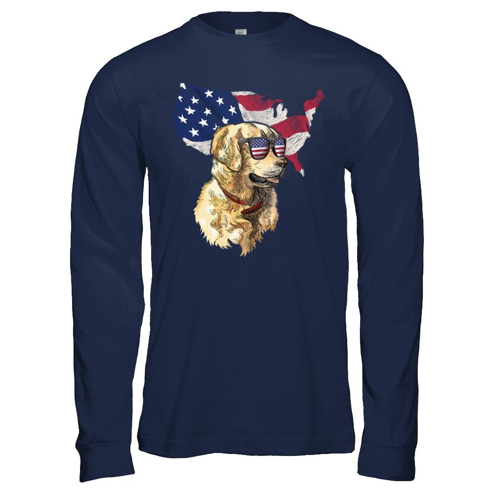 Funny Patriot Golden Retriever Dog 4Th Of July American Flag-T-Shirt & Hoodie-Long Sleeve T-Shirt-Navy