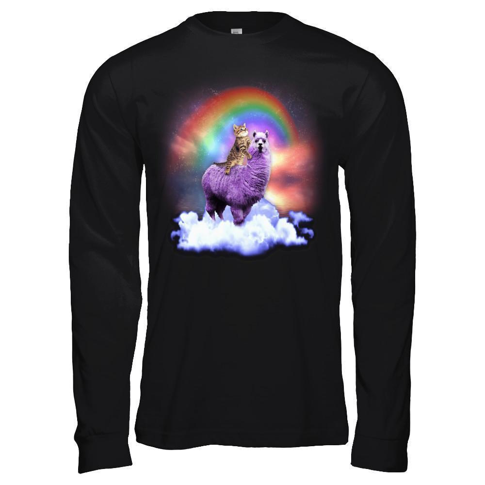 Rainbow Llama Cat-T-Shirt & Hoodie-Long Sleeve T-Shirt-Black