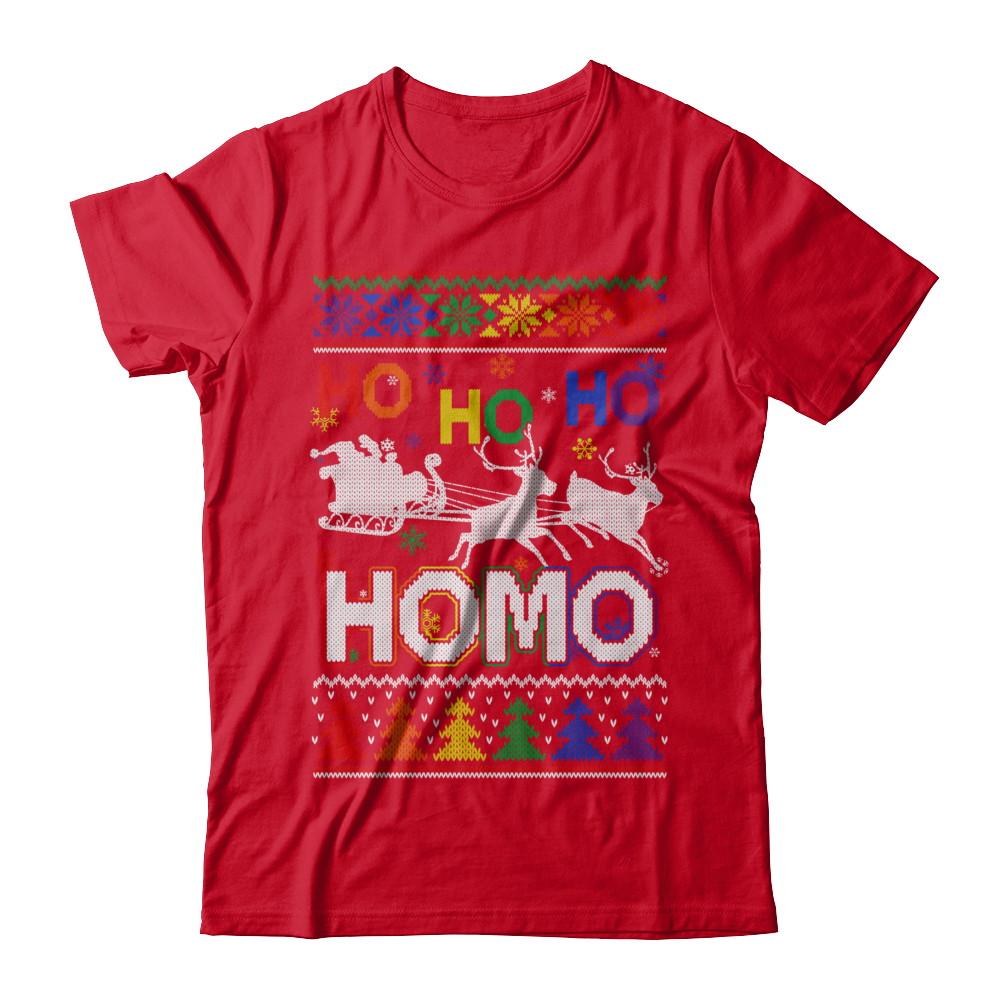 Ho Ho Ho Homo Santa LGBT Gay Ugly Christmas Sweater-T-Shirt & Sweatshirt-Premium T-Shirt-Red