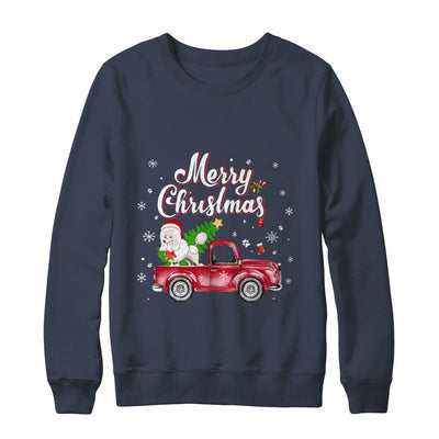 Poodle Retriever Rides Red Truck Christmas Pajama-T-Shirt & Sweatshirt-Crewneck Sweatshirt-Navy