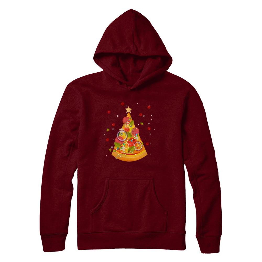 Funny Pizza Ugly Christmas Tree Gifts-T-Shirt & Sweatshirt-Pullover Hoodie-Maroon