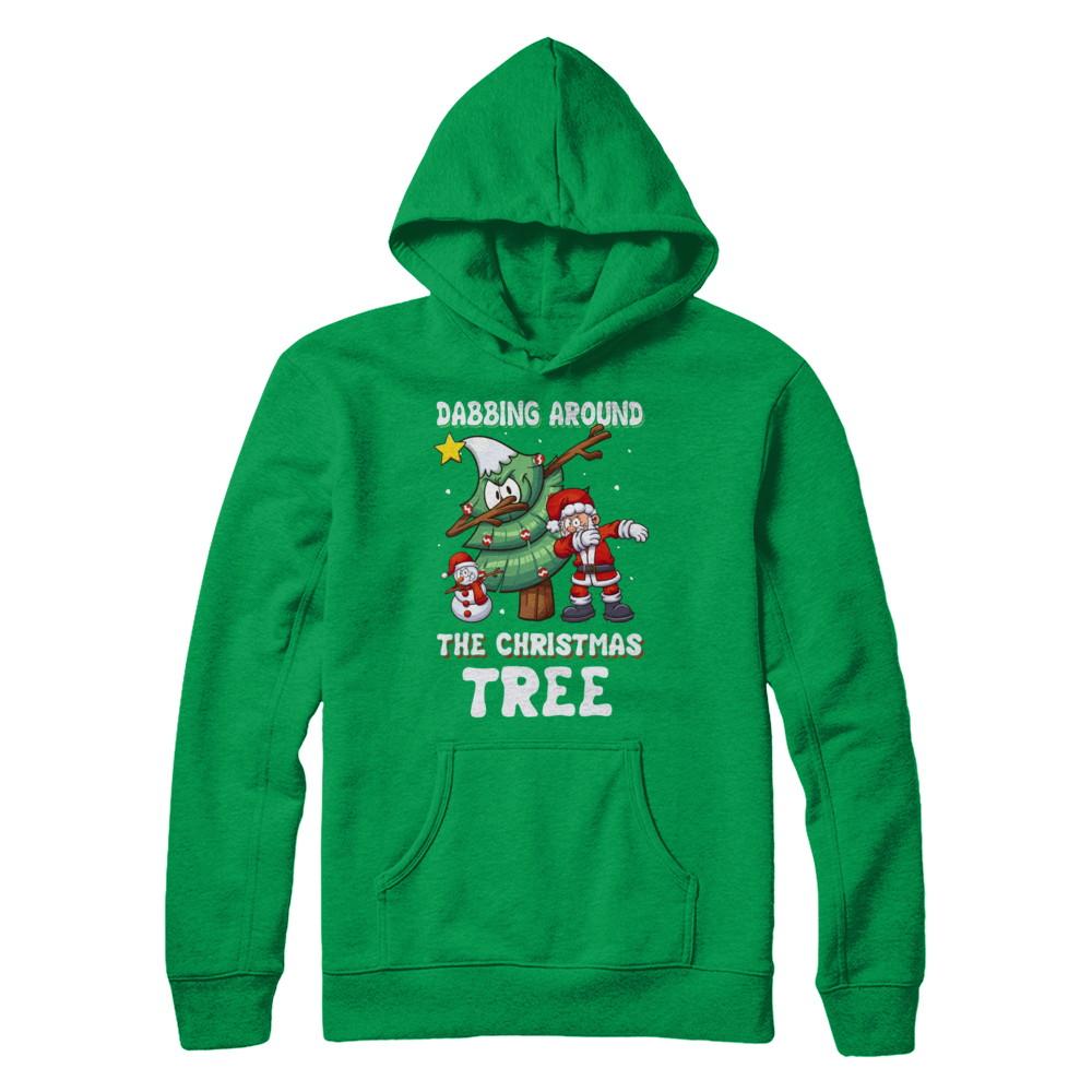 Dabbing Santa Around Christmas Tree-T-Shirt & Sweatshirt-Pullover Hoodie-Irish Green