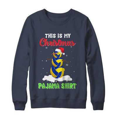 This Is My Christmas Pajama Xmas Snowman Volleyball-T-Shirt & Sweatshirt-Crewneck Sweatshirt-Navy
