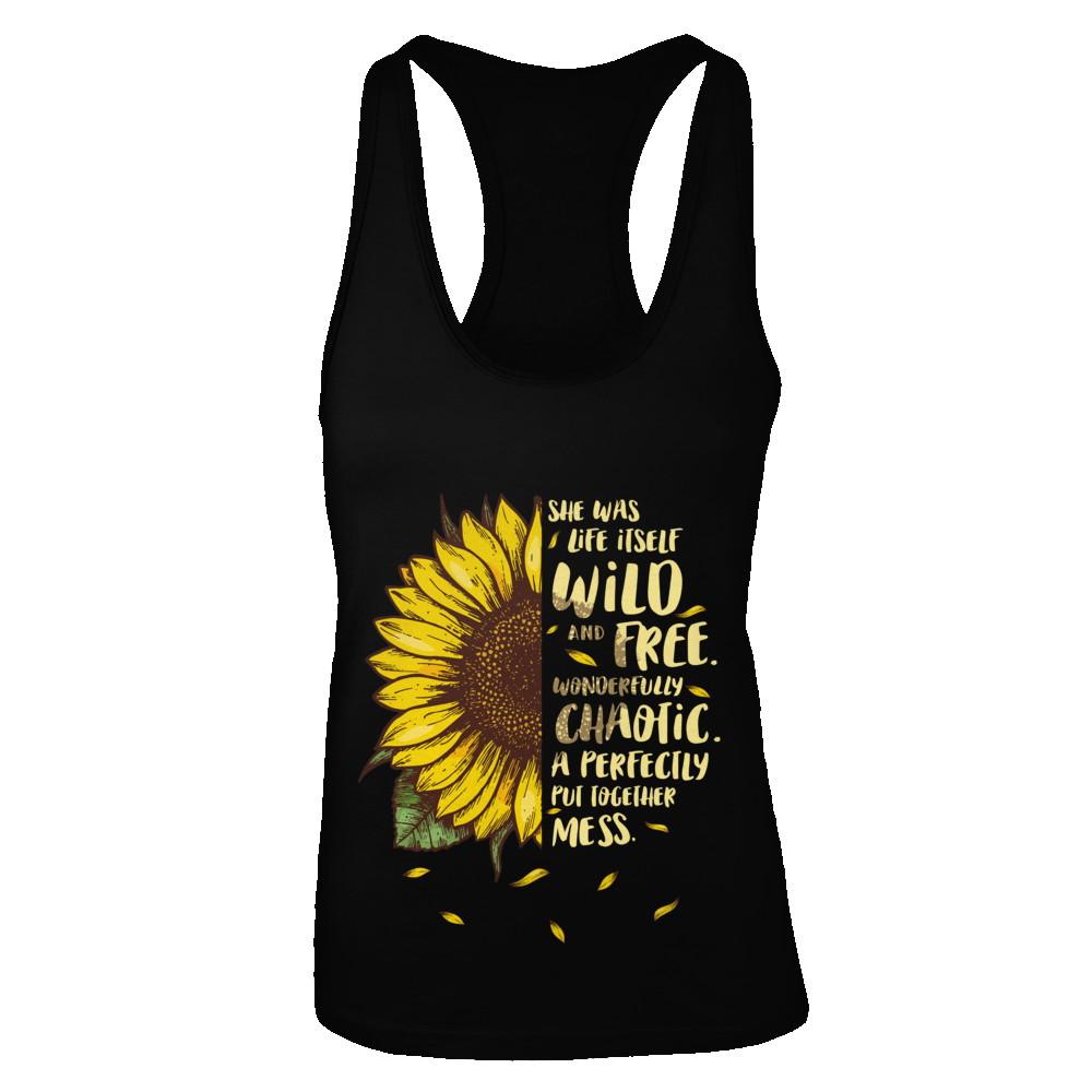 She Was Life Itself Wild And Free Vintage Sunflower-T-Shirt & Tank Top-Women's Ideal Racerback Tank-Black