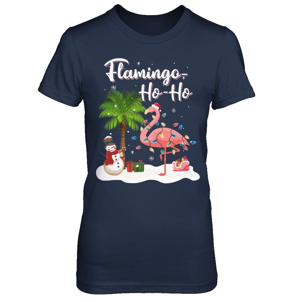 Flamingo Ho Ho Merry Christmas Gifts-T-Shirt & Hoodie-Women's T-Shirt-Navy