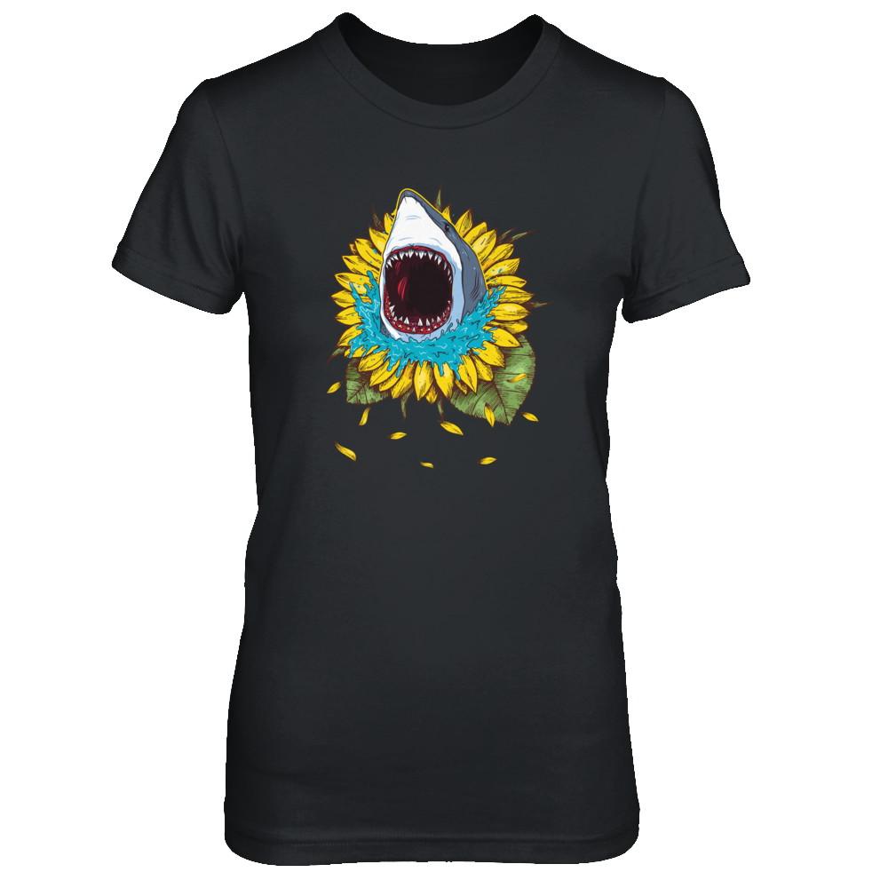 Shark Sunflower Funny Shark Lover Gift-T-Shirt & Tank Top-Women's T-Shirt-Black