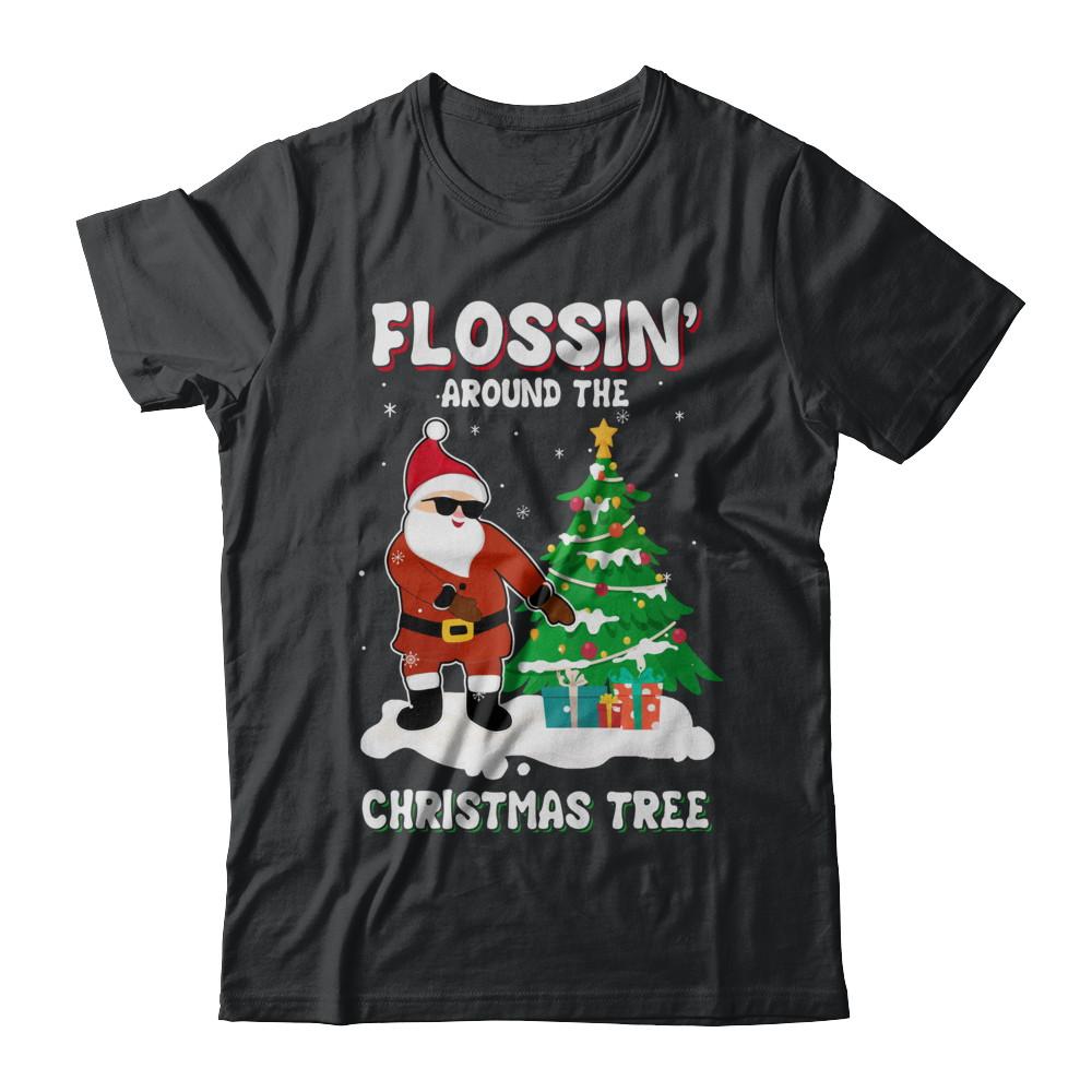 Flossin' Around The Christmas Tree Flossing Santa-T-Shirt & Hoodie-Classic T-Shirt-Black