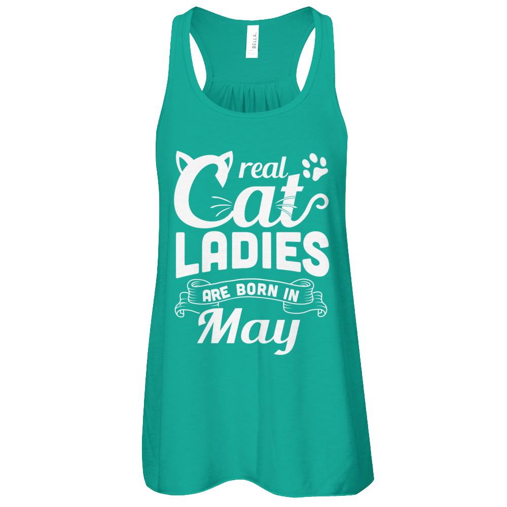 Real Cat Ladies Are Born In May Cat Day-T-Shirt & Tank Top-Women's Flowy Racerback Tank-Kelly