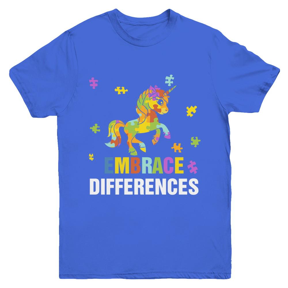 Autism Awareness Puzzle Piece Unicorn Embrace Differences Youth-Youth Shirt-