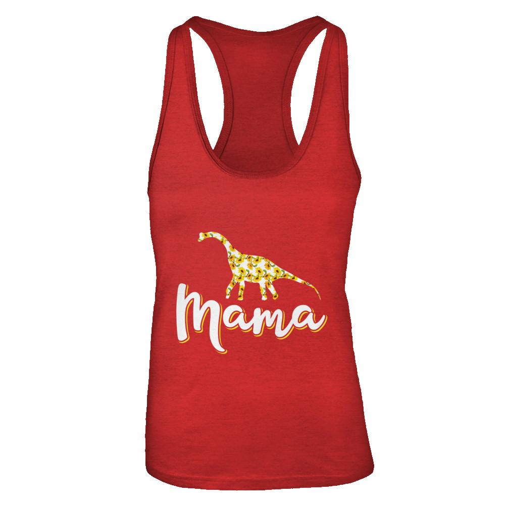 Sunflower Mama Saurus Dinosaur Mothers Day Gift-T-Shirt & Tank Top-Women's Ideal Racerback Tank-Red