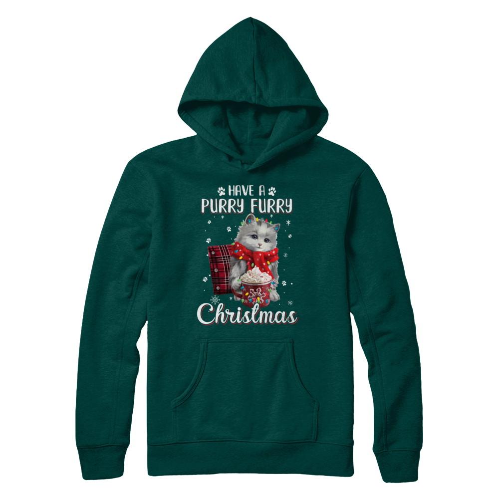 Have A Purry Furry Christmas Funny Holiday Xmas Cat-T-Shirt & Sweatshirt-Pullover Hoodie-Deep Forest