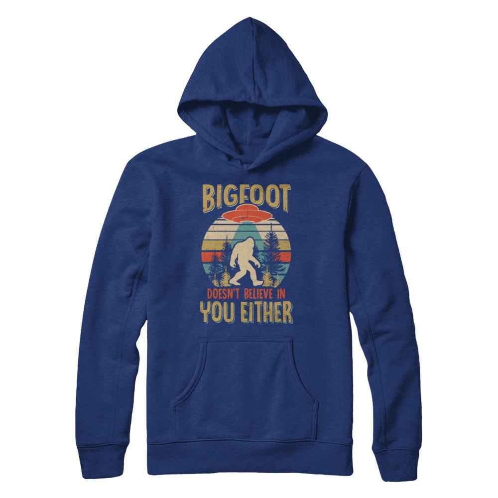 Retro Bigfoot Doesn't Believe In You Either UFO-T-Shirt & Hoodie-Pullover Hoodie-Deep Royal