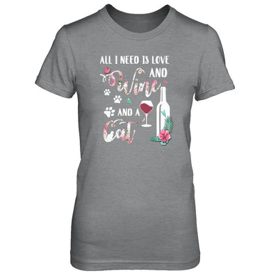 All I Need Is Love And Wine And A Cat-T-Shirt & Tank Top-Women's T-Shirt-Sport Grey