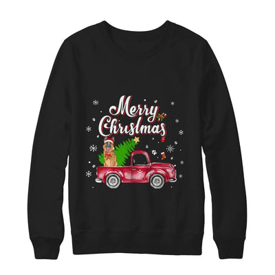 German Shepherd Retriever Rides Red Truck Christmas Pajama-T-Shirt & Sweatshirt-Crewneck Sweatshirt-Black
