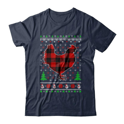 Funny Holiday Chicken Red Plaid Ugly Christmas Sweater-T-Shirt & Sweatshirt-Classic T-Shirt-Navy