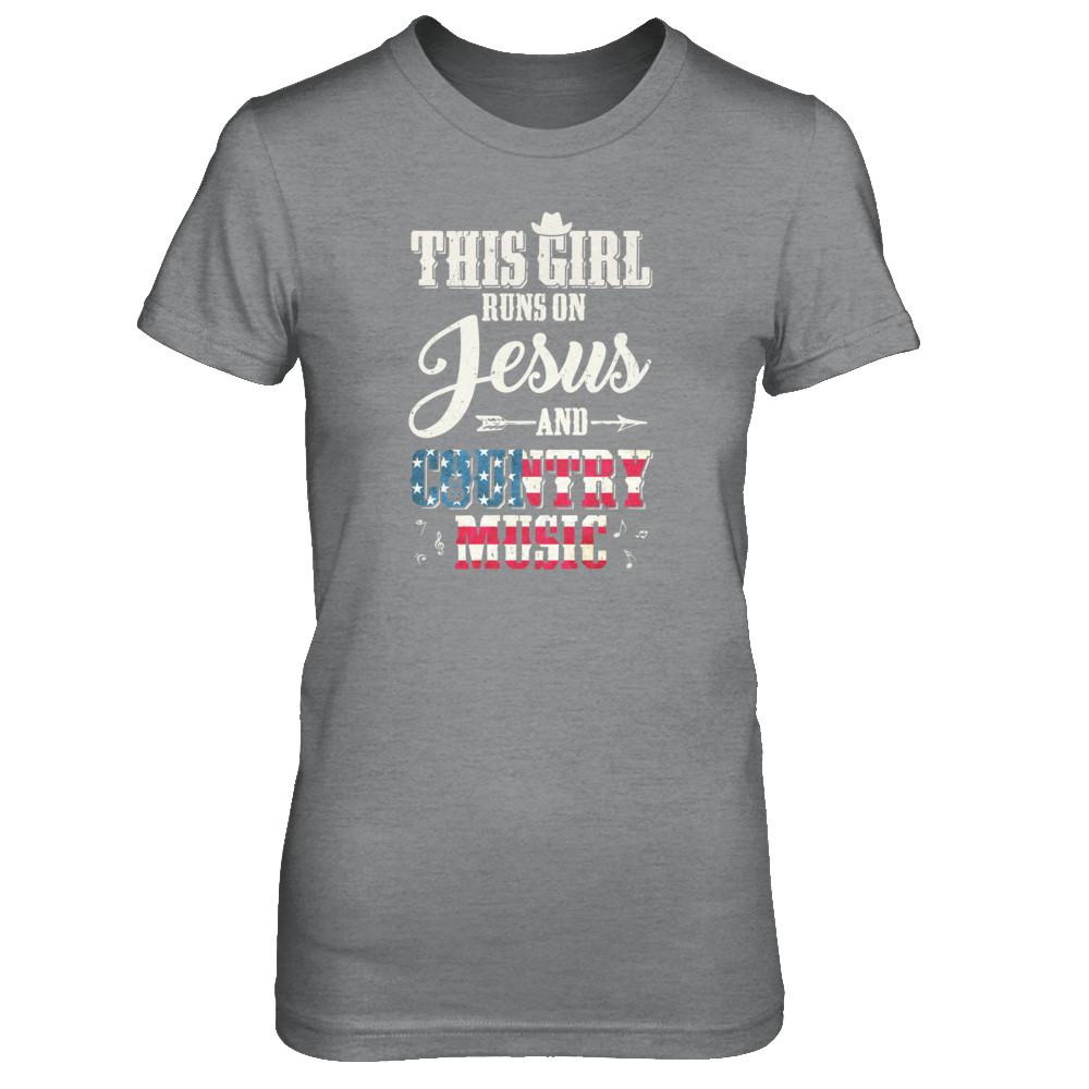 This Girl Runs On Jesus And Country Music-T-Shirt & Tank Top-Women's T-Shirt-Sport Grey