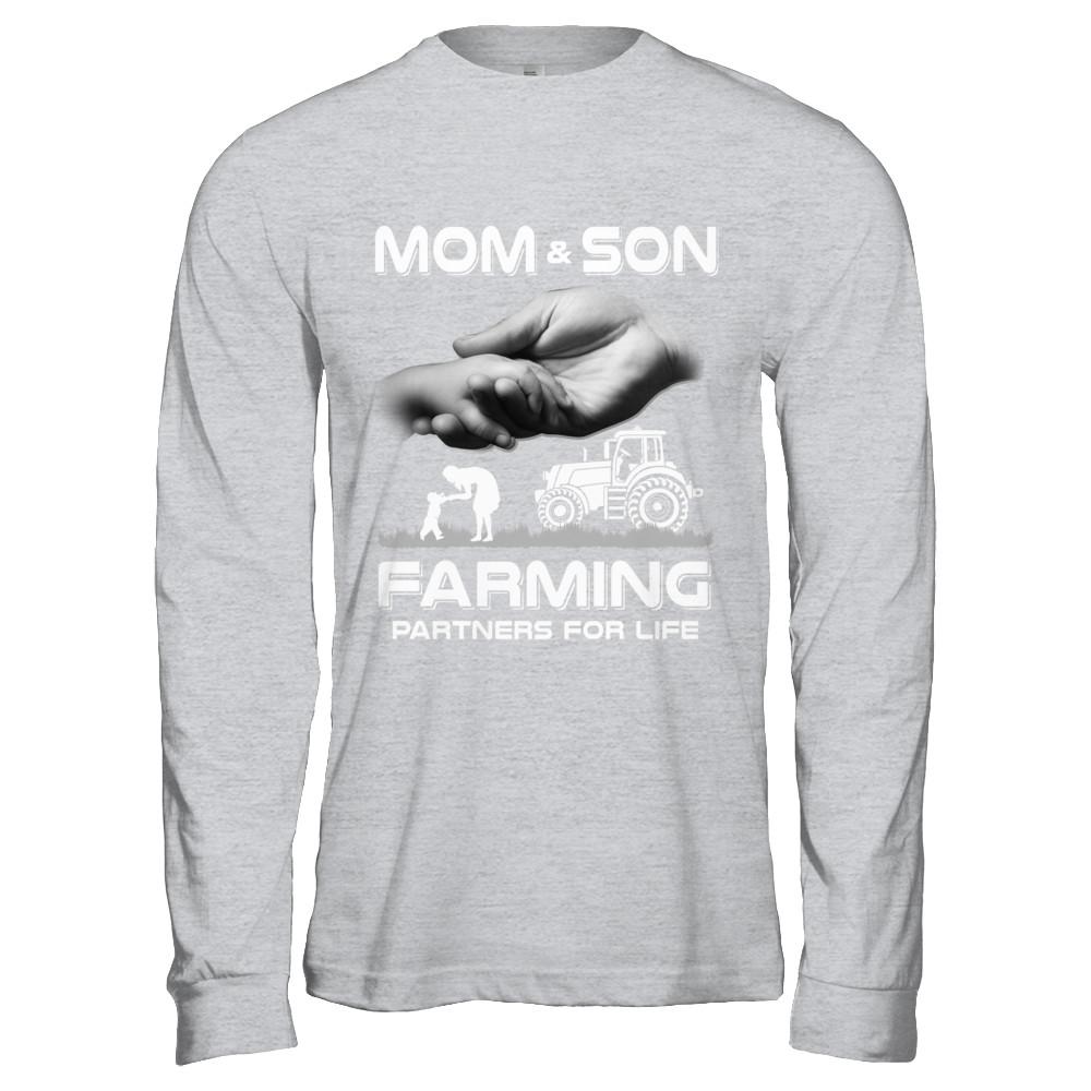 Farmer Mom And Son Farming Partners For Life Mothers Day-T-Shirt & Hoodie-Long Sleeve T-Shirt-Sport Grey