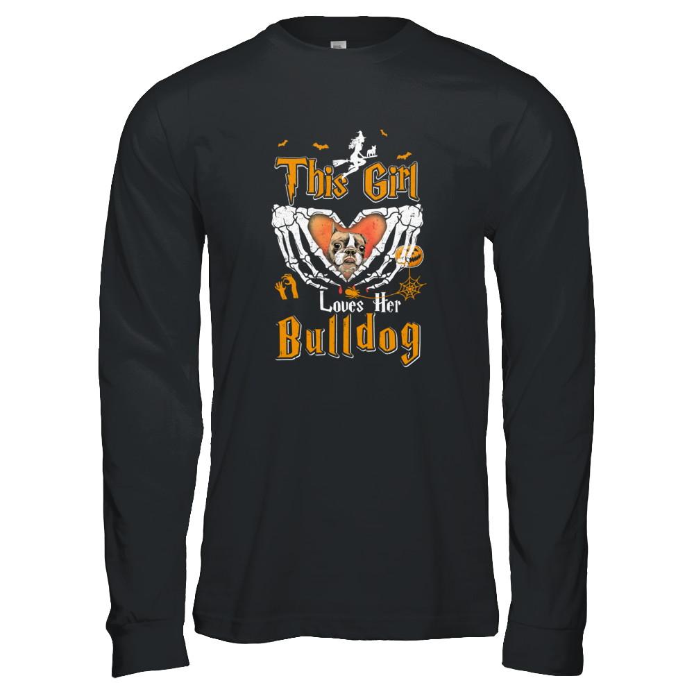 This Girl Love Her Dog Bulldog Halloween-T-Shirt & Tank Top-Long Sleeve T-Shirt-Black
