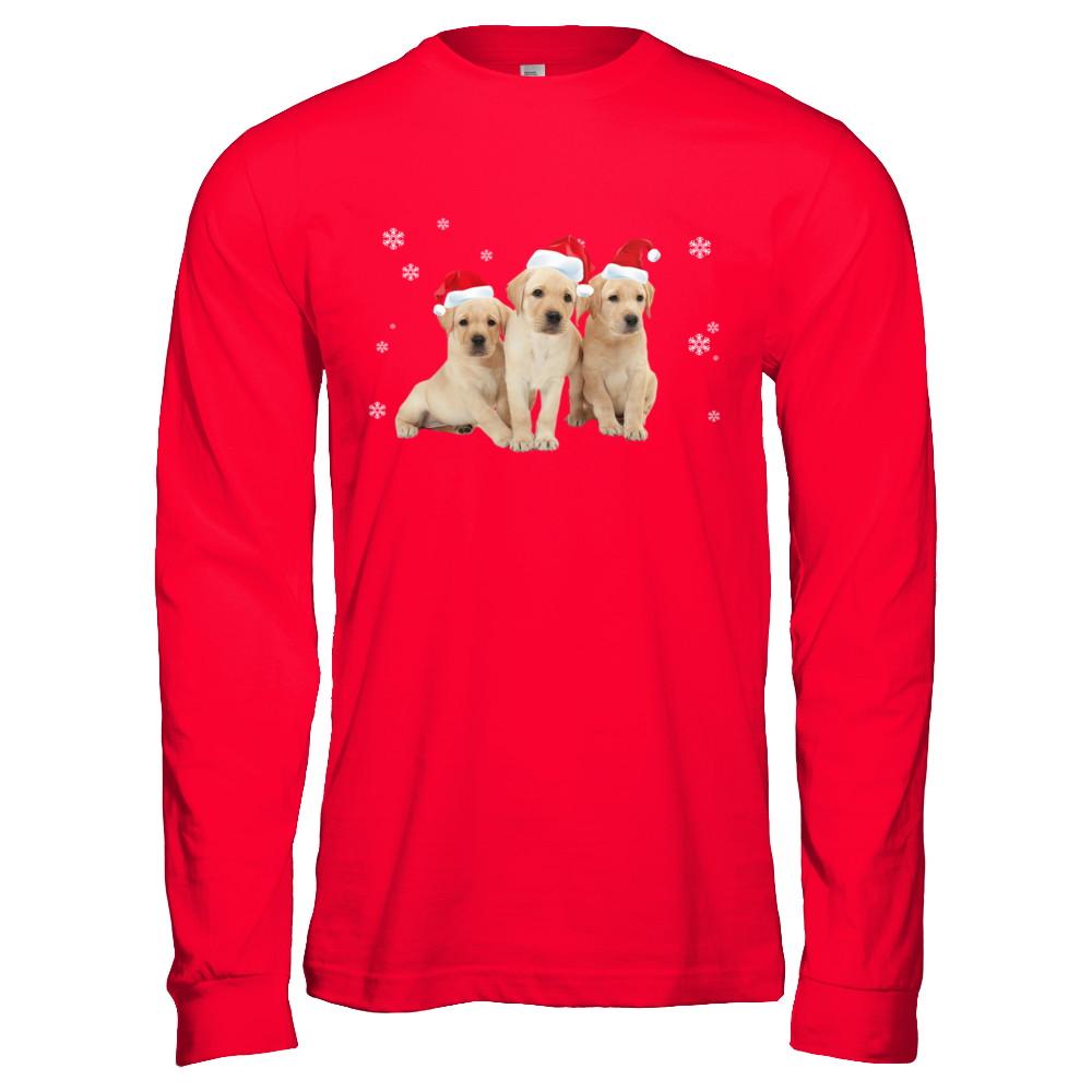 Funny Yellow Labrador Puppies Christmas Dog Gift-T-Shirt & Hoodie-Long Sleeve T-Shirt-Red
