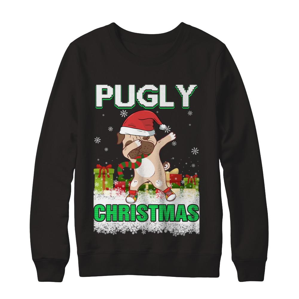 Dabbing Pug Claus Pugly Christmas Ugly Sweater Christmas-T-Shirt & Sweatshirt-Crewneck Sweatshirt-Black