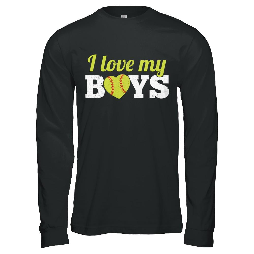 Love My Boys Mom And Dad Softball-T-Shirt & Hoodie-Long Sleeve T-Shirt-Black