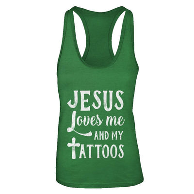 Jesus Just Love Me And My Tattoos Funny Christian-T-Shirt & Tank Top-Women's Ideal Racerback Tank-Kelly Green