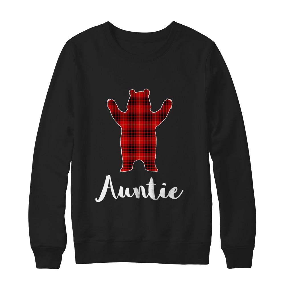 Red Auntie Bear Buffalo Plaid Family Christmas Pajamas-T-Shirt & Sweatshirt-Crewneck Sweatshirt-Black