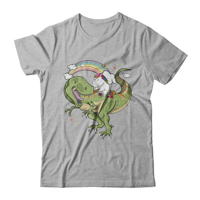 Unicorn Riding Dinosaur T Rex Unicorns Rainbow Gifts-T-Shirt & Hoodie-Premium T-Shirt-Heather Gray