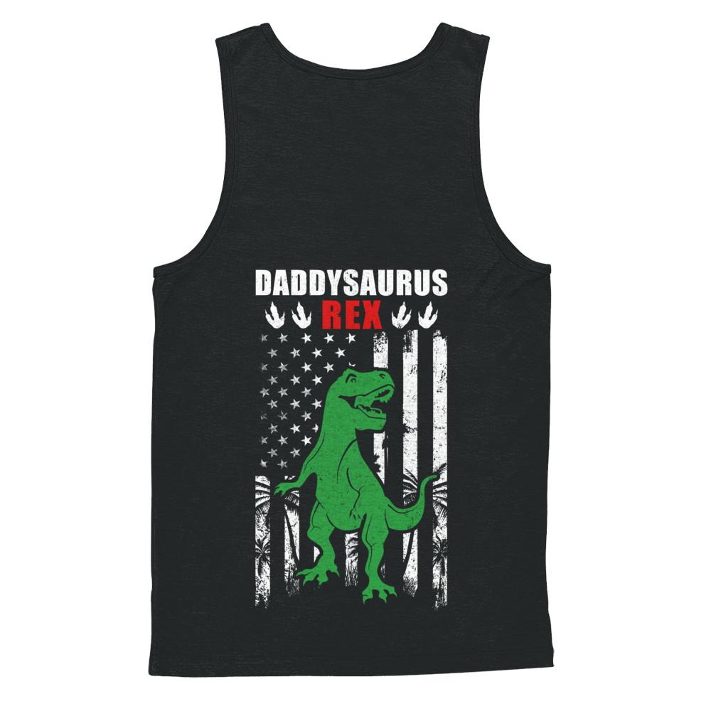 DaddySaurus Dad Dinosaur Rex American Flag Fathers Day-T-Shirt & Hoodie-Unisex Tank-Black