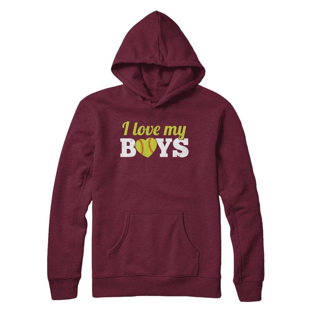 Love My Boys Mom And Dad Softball-T-Shirt & Hoodie-Pullover Hoodie-Maroon