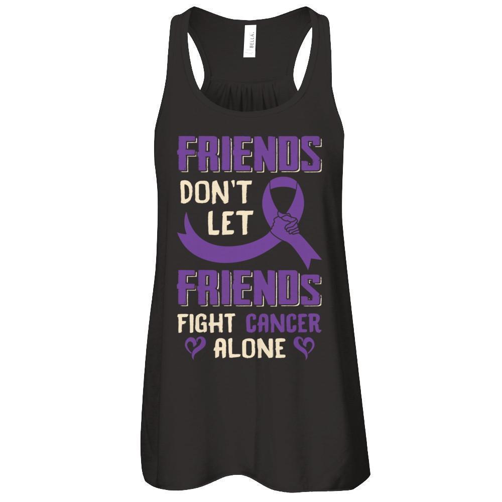 Friends Don't Let Friends Fight Cancer Alone Purple Violet Awareness-T-Shirt & Tank Top-Women's Flowy Racerback Tank-Black