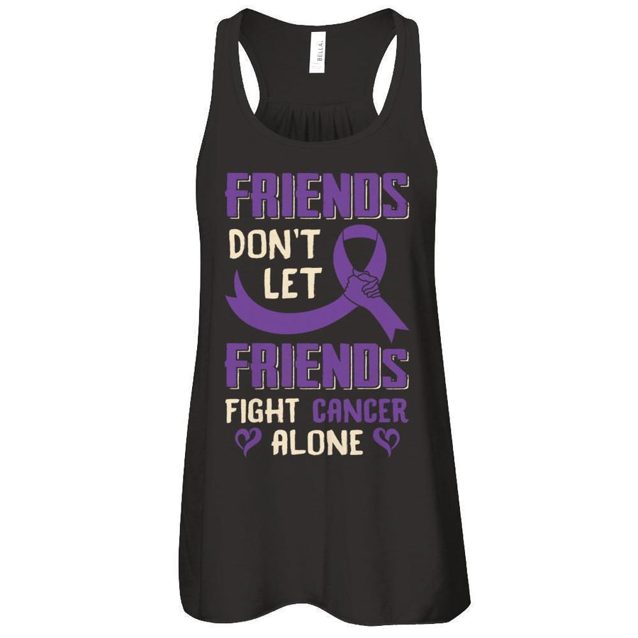 Friends Don't Let Friends Fight Cancer Alone Purple Violet Awareness-T-Shirt & Tank Top-Women's Flowy Racerback Tank-Black