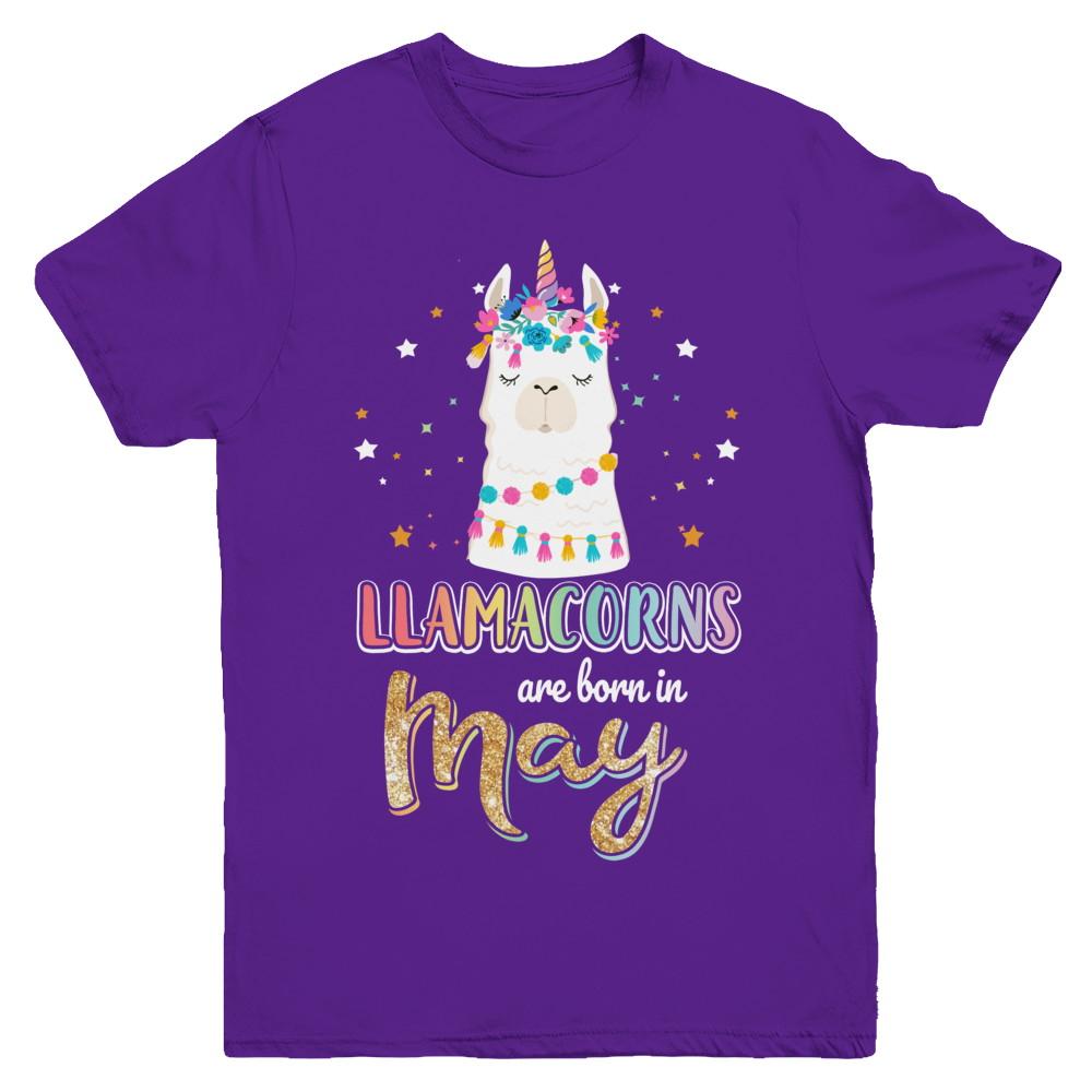 Llama Unicorn Llamacorns Born In May Birthday Gift Youth-Youth Shirt-Youth T-Shirt-Purple