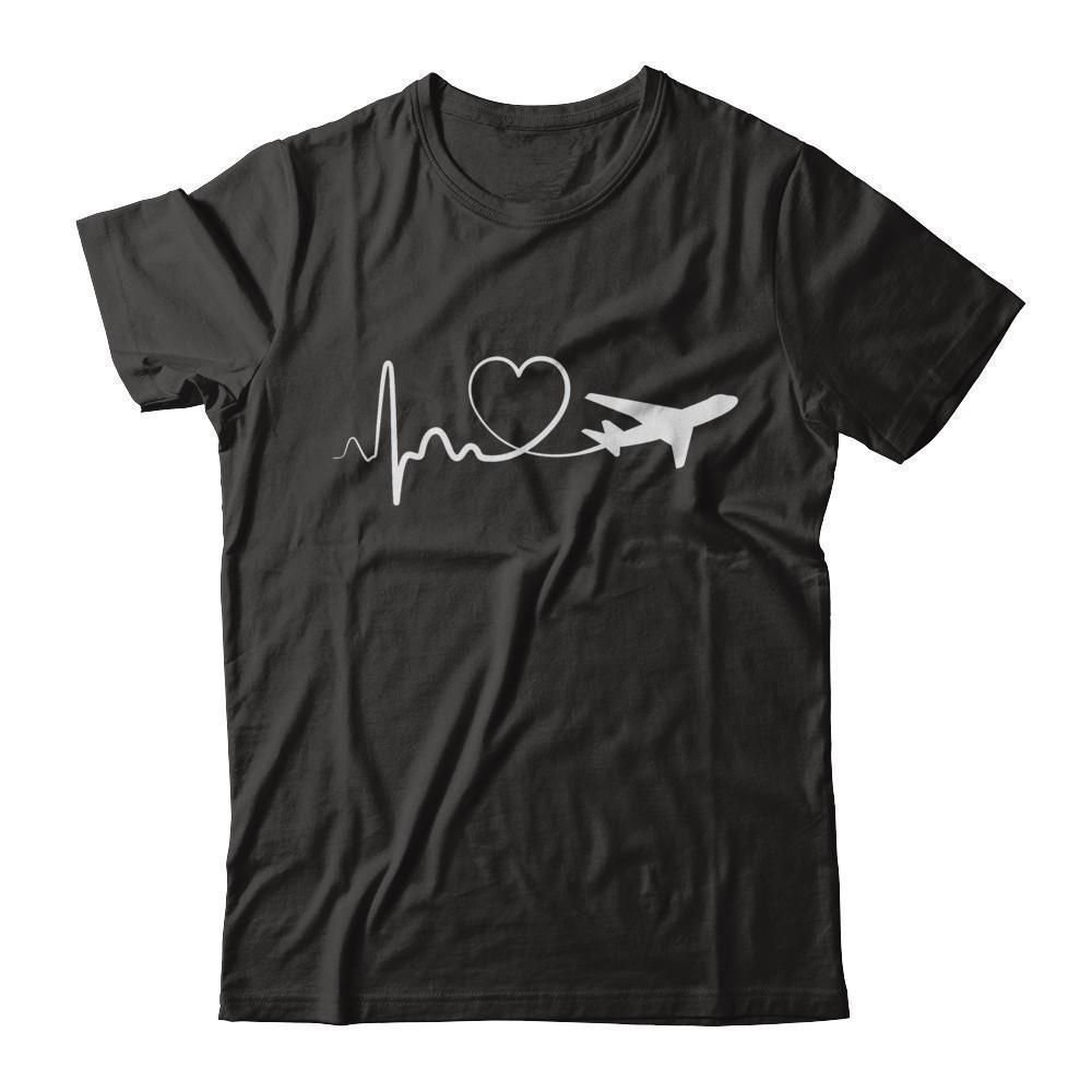 Airplane Fly Flight Planes Heartbeat To Travel Airplane-T-Shirt & Hoodie-Premium T-Shirt-Black